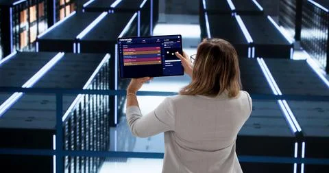 Cybersecurity Analyst Investigating Data Center Breach Using Online Tools. Stockfoto's
