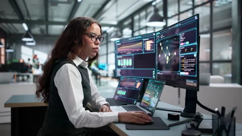 Cybersecurity Analyst Monitors Laptop For Threats Stock Footage 344716543