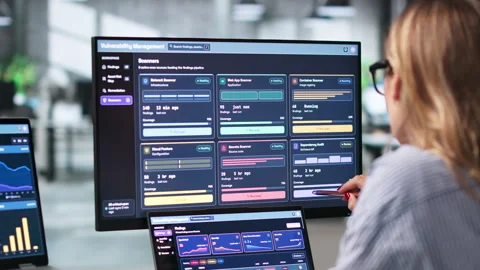 Cybersecurity Analyst Reviewing Vulnerability Scan Results Stock Footage 347901929