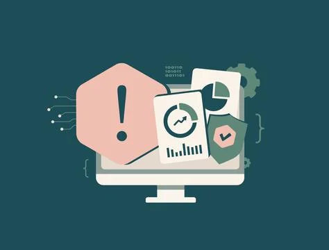 Cybersecurity analytics dashboard reveals threat detection and data Illustrazione stock
