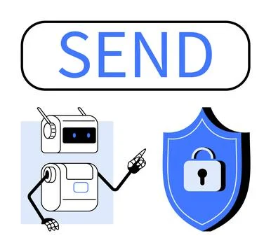 Cybersecurity and AI Sending Secure Data through a Trusted System with Robo.. Stock Illustration