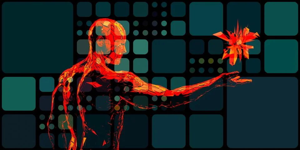 Cybersecurity and AI Technology Digital Human Interface イラスト素材