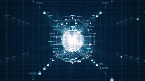 Cybersecurity and big data protection technology concept. Interconnected padlock Video stock 169516708