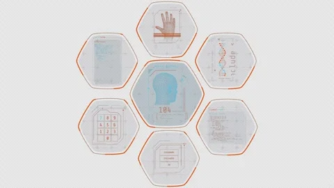 Cybersecurity and biometric identification infographic with DNA analysis Stock Footage 328126929
