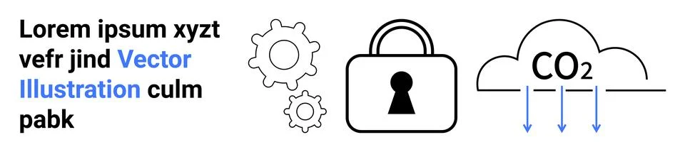 Cybersecurity and Cloud CO2 Emissions with Text Placeholder and Gear Icons Illustrazione stock