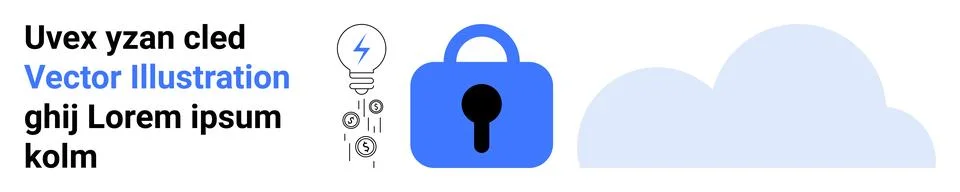 Cybersecurity and Cloud Computing Concept with Lock and Cloud Symbols Stock Illustration