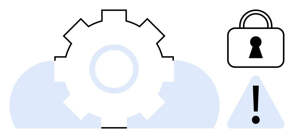 Cybersecurity and Cloud Computing with Gear, Lock, and Exclamation Mark Ele.. 스톡 일러스트
