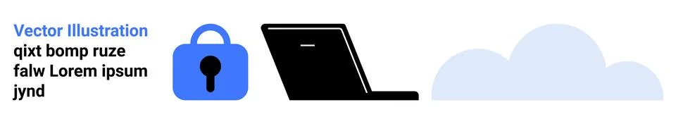 Cybersecurity and Cloud Computing with Lock and Laptop Illustrations 스톡 일러스트