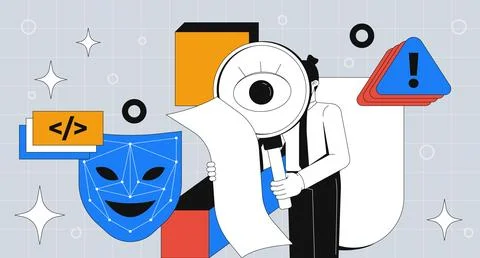 Cybersecurity and code inspection 2D mixed media illustration Stock Illustration