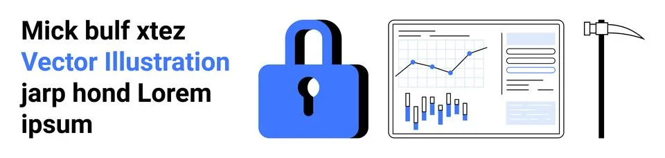 Cybersecurity and Data Analysis with Graphs, Lock, and Pickaxe Stock Illustration