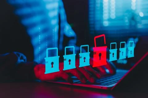 Cybersecurity and Data Breach Risk Concept. Stock Photos