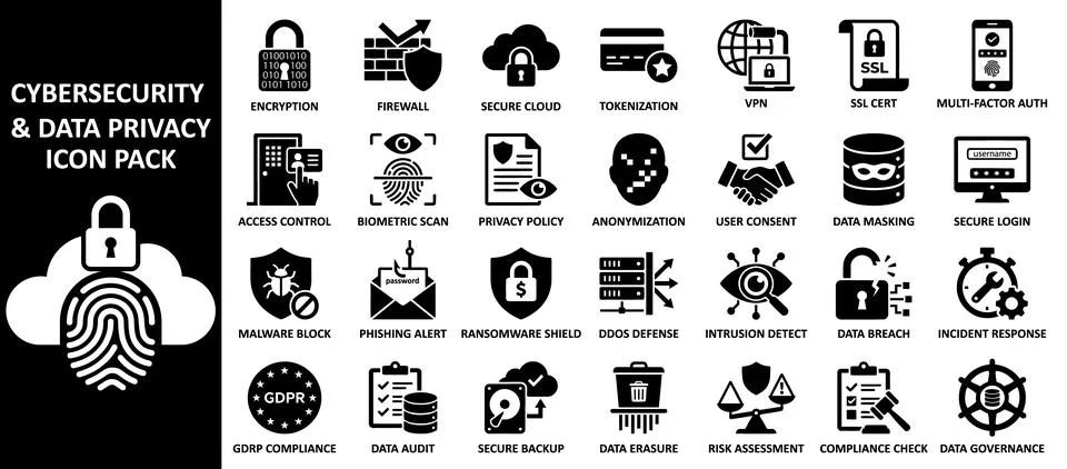 Cybersecurity and Data Privacy Icon Pack Illustration Stock Illustration