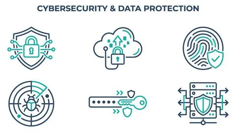 Cybersecurity and data protection digital technology icons with cybersecurity Stock Illustration