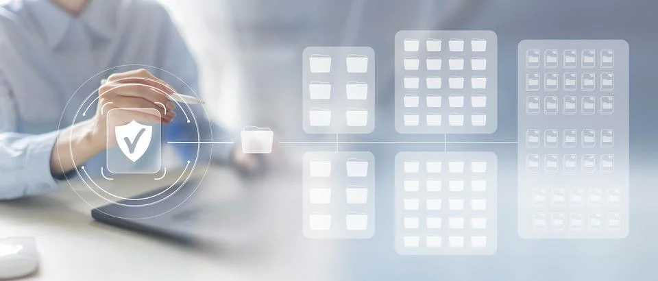 Cybersecurity and Data Protection in Digital Workflows on a Wide Banner, Busi Stock-Fotos