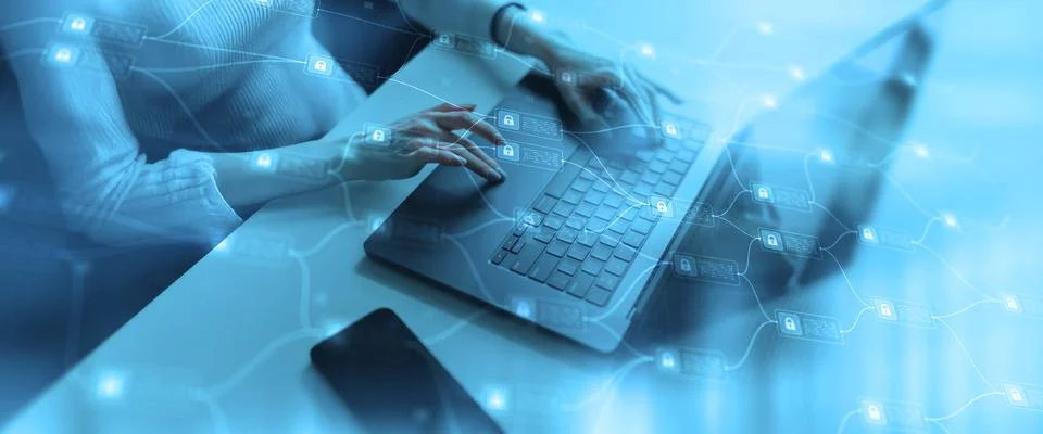 Cybersecurity and Data Protection in Digital Transactions Blockchain. 스톡 사진