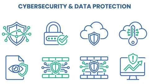 Cybersecurity and data protection icon set with cybersecurity, security Stock Illustration