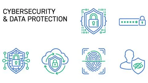 Cybersecurity and data protection icon set for digital privacy infrastructure Stock Illustration