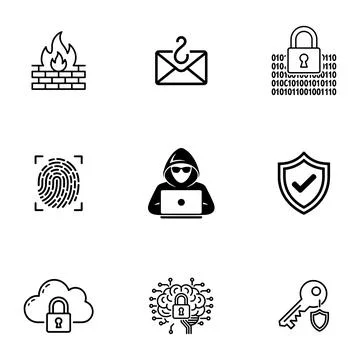 Cybersecurity and Data Protection Icons set. Stock Illustration