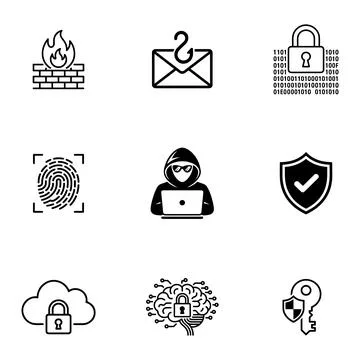 Cybersecurity and Data Protection Icons set. Stock Illustration
