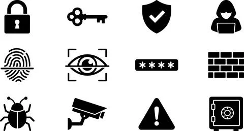 Cybersecurity and Data Protection Icons Set. Stock Illustration