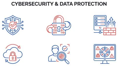 Cybersecurity and data protection linear icon set with cybersecurity, prote.. Stock Illustration
