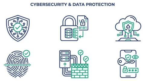 Cybersecurity and data protection modern digital security icon set with sec.. Stock Illustration