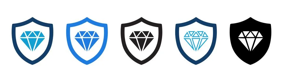 Cybersecurity and data protection shield icon set. Five solid vector shield.. 스톡 일러스트