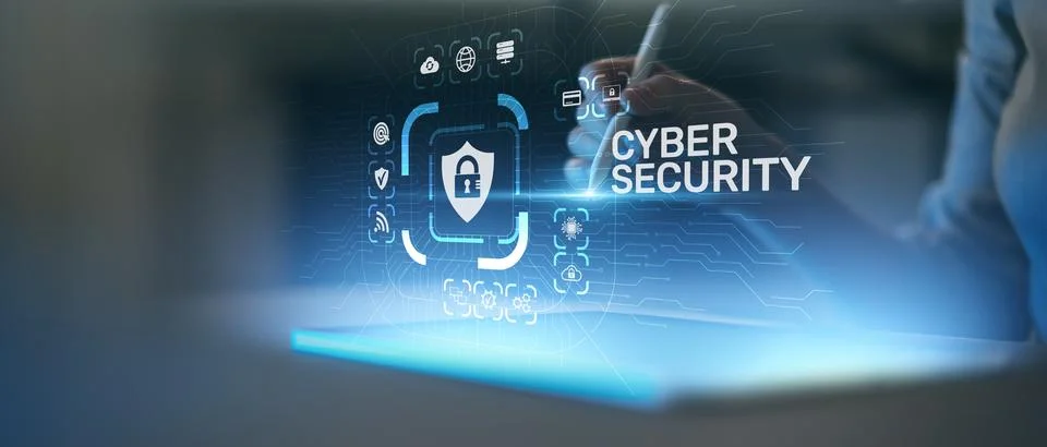 Cybersecurity and Data Protection Technologies Illustrated on Digital Interfa 写真素材