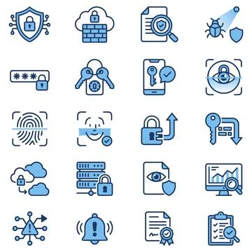 Cybersecurity and digital data protection icon set with cybersecurity, securi Stock Illustration