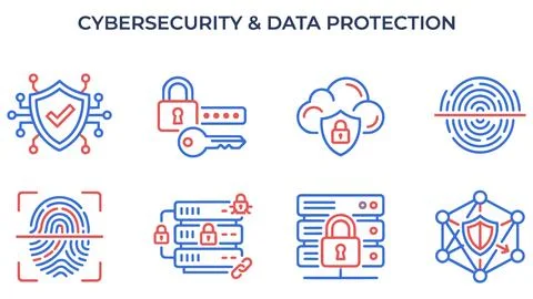 Cybersecurity and digital data protection icon collection with cybersecurity Stock Illustration