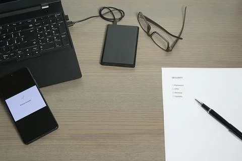 Cybersecurity and Digital Maintenance Workspace Foto stock