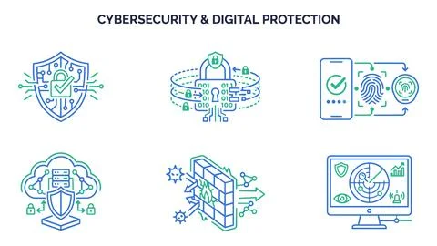 Cybersecurity and digital protection line style icon graphics with cybersec.. Illustrazione stock