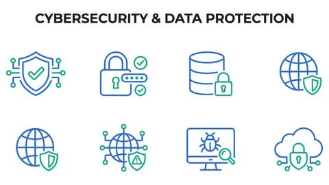 Cybersecurity and global network data protection icon set with cybersecurity Stock Illustration