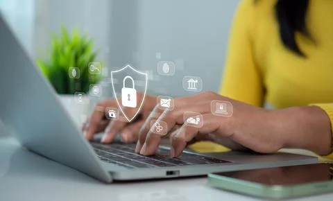 Cybersecurity and Global network security technology concept, Businesswoman.. Stock Photos