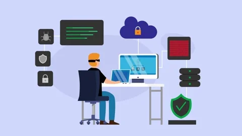 Cybersecurity and Hacking Concept with IT Specialist Managing Network Secur.. Stock Footage 337943294