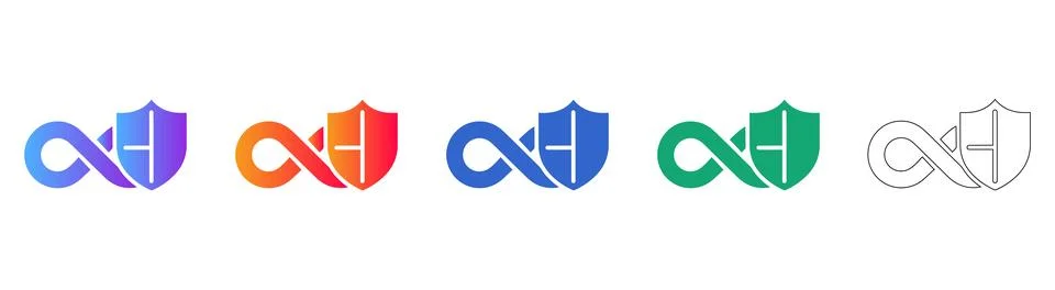 Cybersecurity and Infinity Shield Protection Icons Stock Illustration