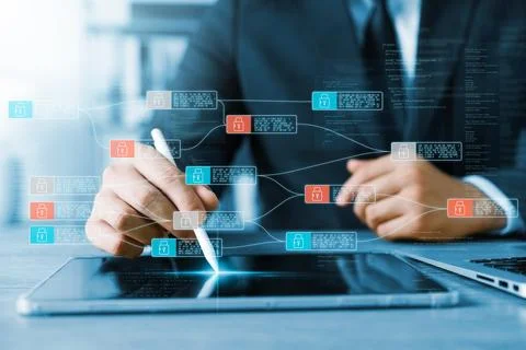 Cybersecurity and privacy concept of data protection, secure encryption tec.. Stock Photos