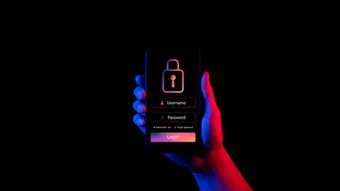 Cybersecurity and privacy concept to protect data, ..padlock icon. Login an.. Stock Photos