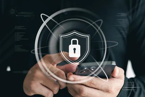 Cybersecurity and privacy concepts to protect data. Lock icon and internet ne Stock Photos