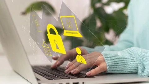 Cybersecurity and privacy concepts to protect data. Lock icon and internet Foto stock