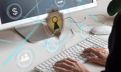 Cybersecurity and privacy concepts to protect data. Lock icon and internet 스톡 사진
