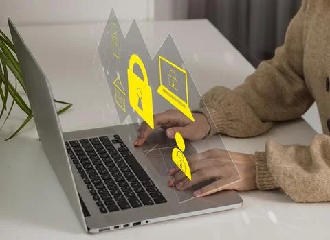 Cybersecurity and privacy concepts to protect data. Lock icon and internet Foto stock