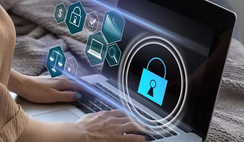 Cybersecurity and privacy concepts to protect data. Lock icon and internet Foto stock