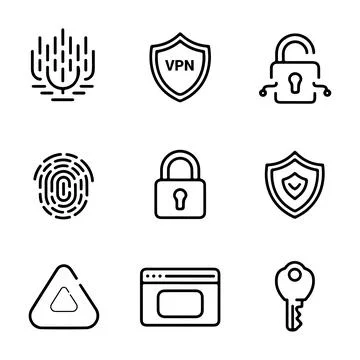 Cybersecurity and Privacy Icons. Stock Illustration