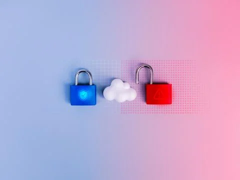 Cybersecurity and secure cloud infrastructure concept showing protected and.. Foto stock
