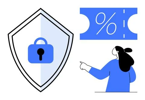 Cybersecurity and Secure Shopping Concepts with Lock and Discount Elements Stock Illustration