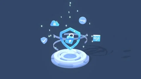 Cybersecurity Animation with Digital Padlock and Shield for Data Protection 動画素材 314143395