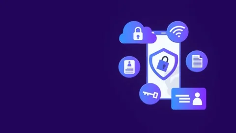 Cybersecurity Animation with Smartphone and Data Security Icons with Copy Space. Stock Footage 312534406