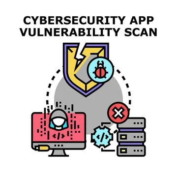 Cybersecurity application vulnerability scanning and protection concept Stock Illustration