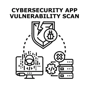 Cybersecurity application vulnerability scanning and protection concept Stock Illustration